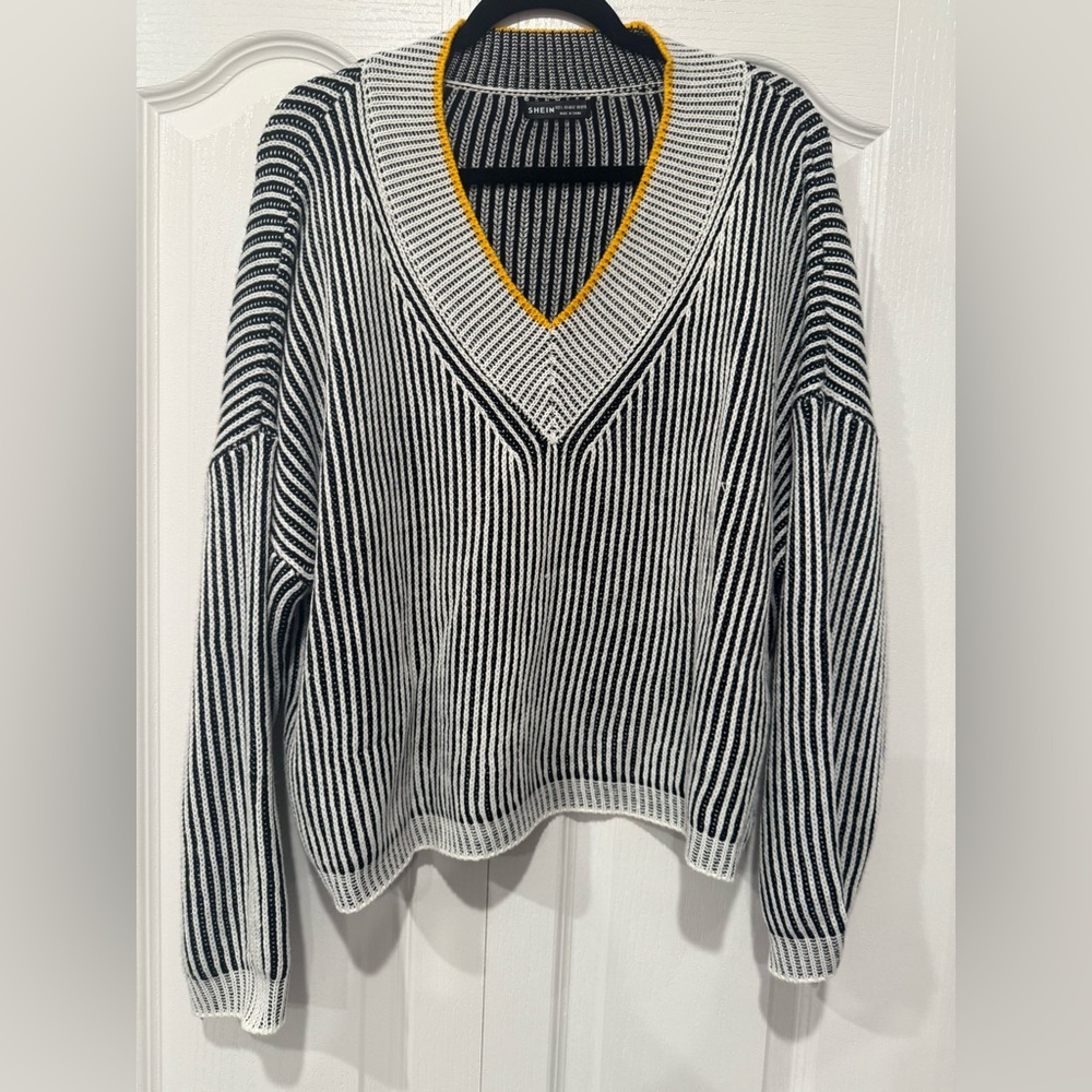 Shein Cozy Relaxed Fit Slouchy Stripes Sweater Top Women Size Large